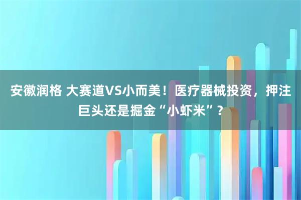 安徽润格 大赛道VS小而美！医疗器械投资，押注巨头还是掘金“小虾米”？